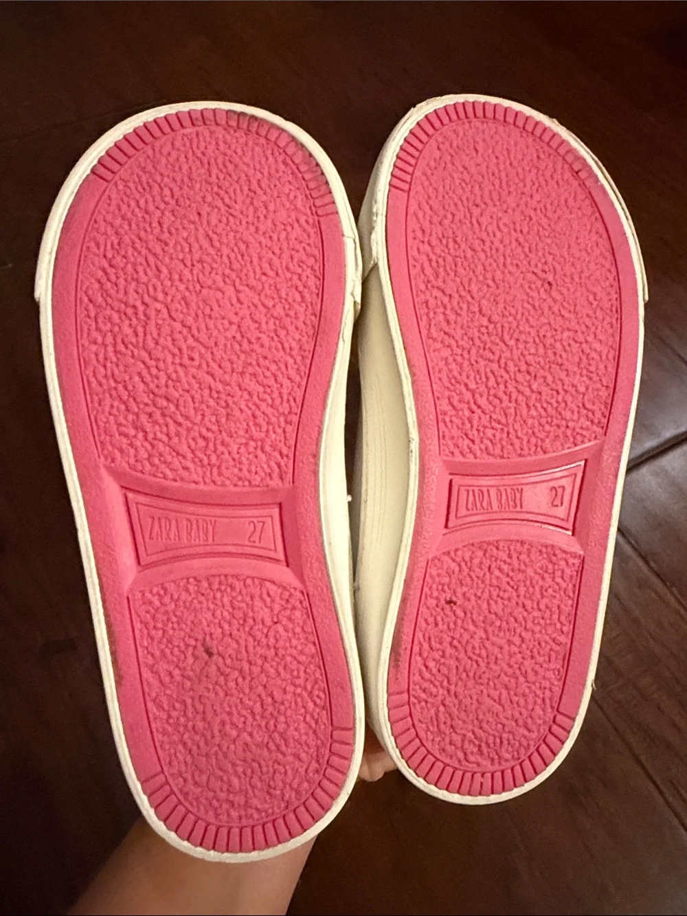 Zara Cream Kids Sneakers with Pink Eyelets and Princess Patches